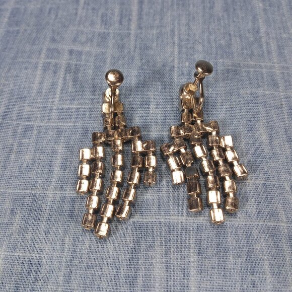 1950s Vintage Dangle Screw Back Earrings with Clear Rhinestones - Picture 3 of 4